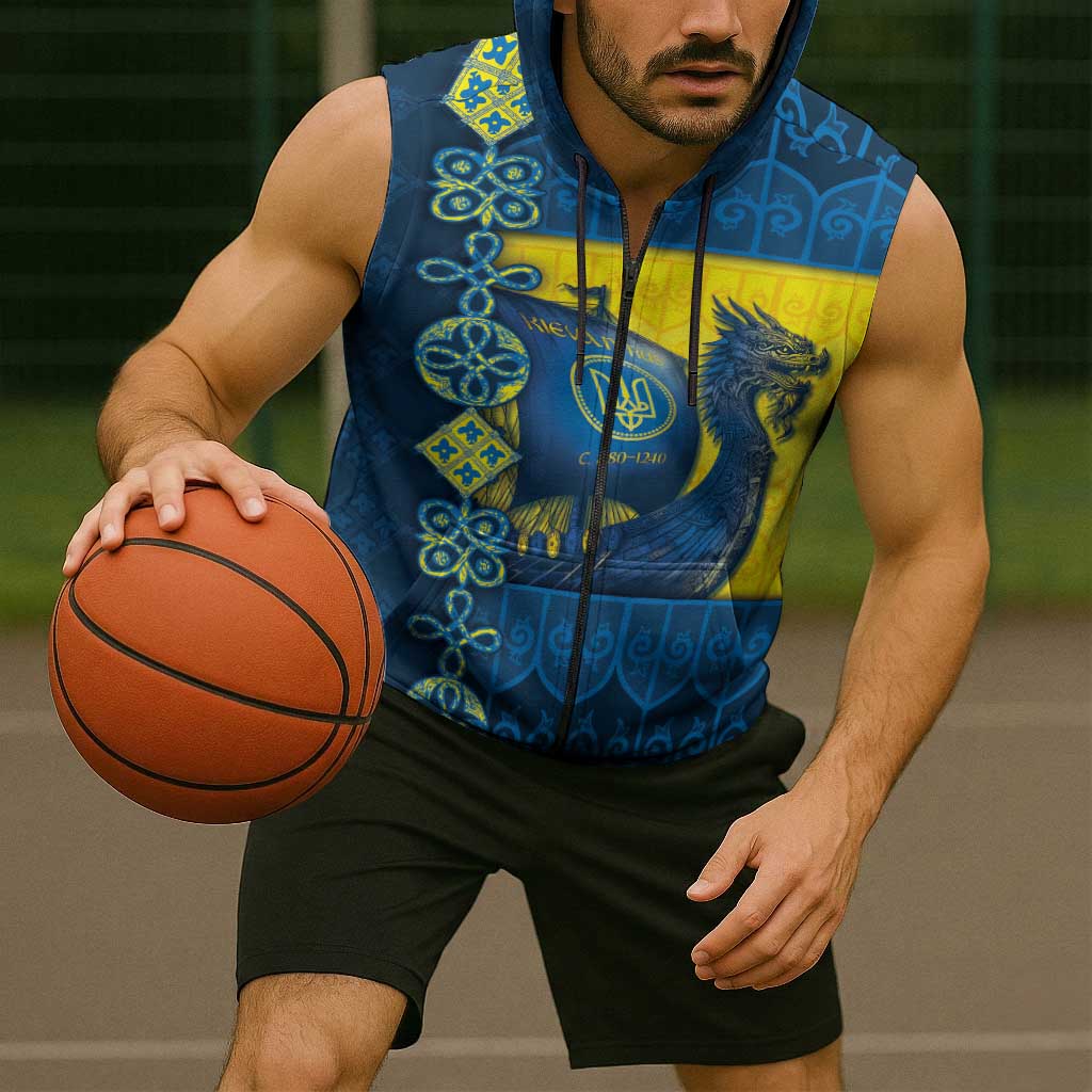Kievan Rus Sleeveless Zip Hoodie Slavic Dragon Ship - Wonder Print Shop