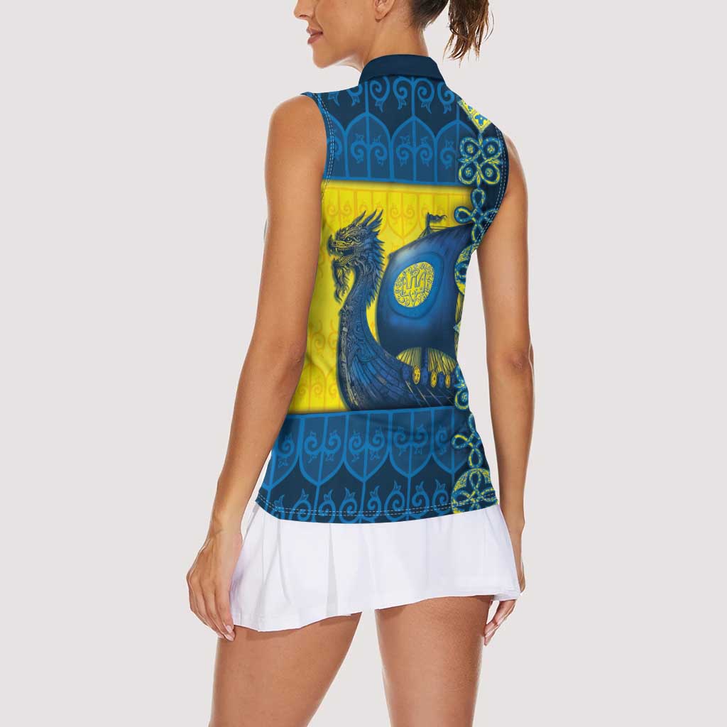 Kievan Rus Women Sleeveless Polo Shirt Slavic Dragon Ship - Wonder Print Shop