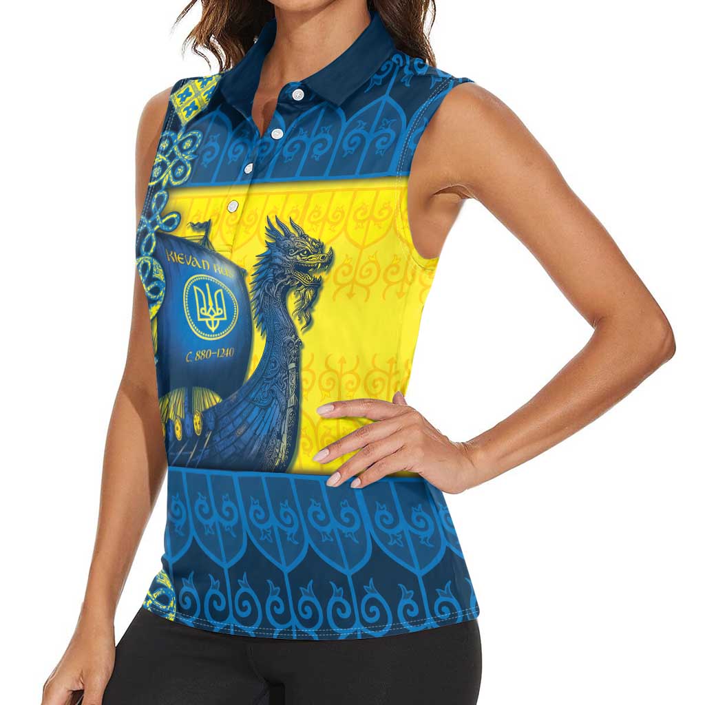 Kievan Rus Women Sleeveless Polo Shirt Slavic Dragon Ship - Wonder Print Shop