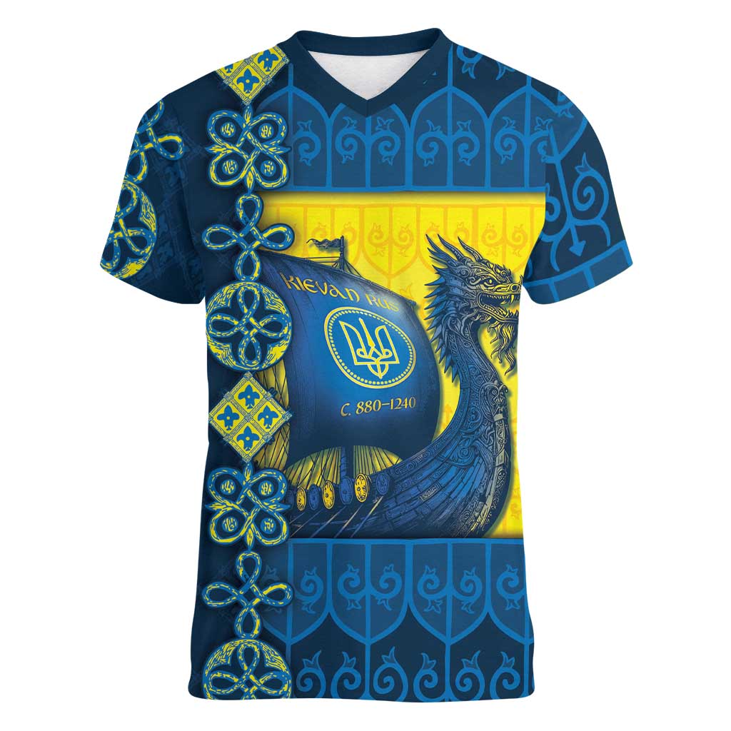 Kievan Rus Women V-Neck T-Shirt Slavic Dragon Ship - Wonder Print Shop