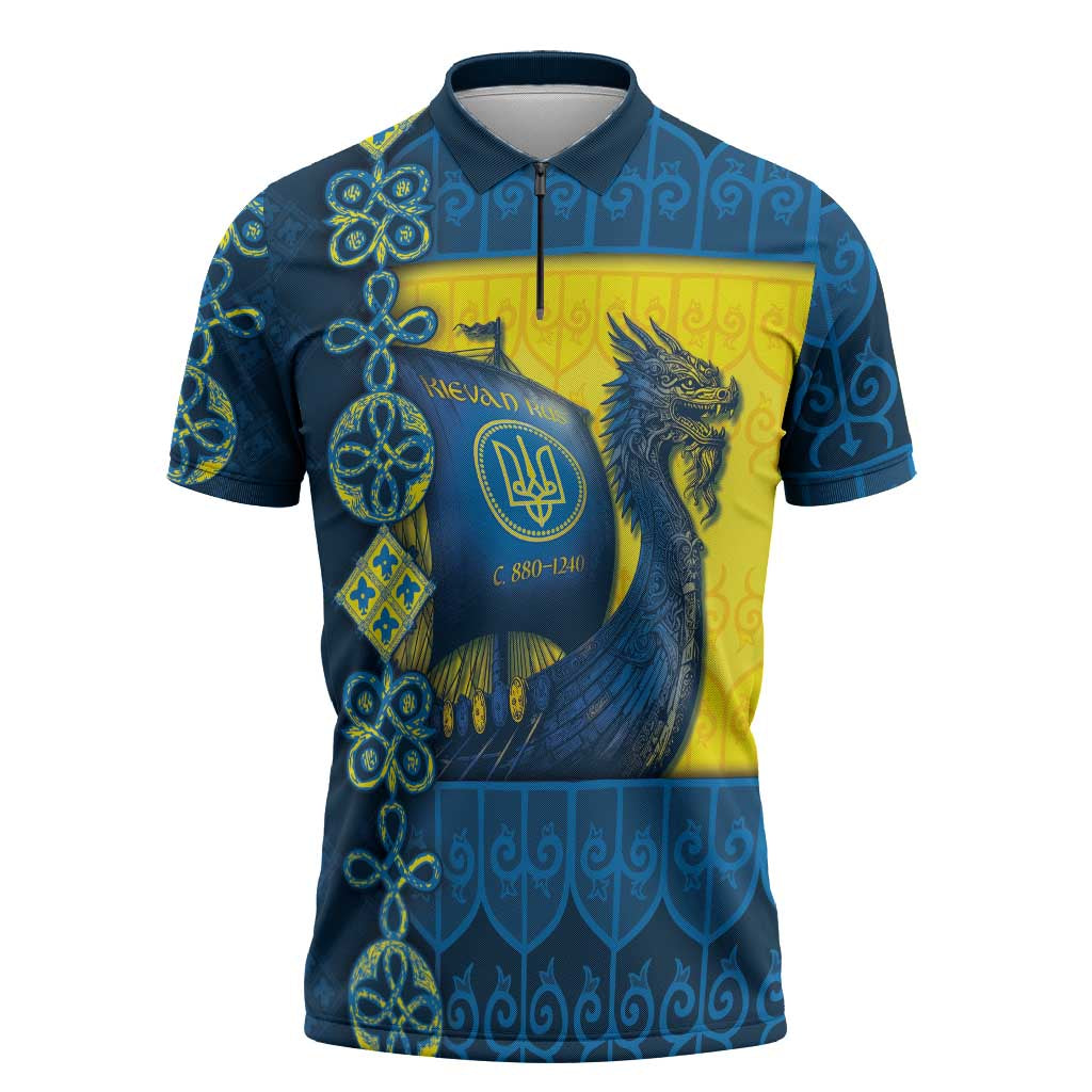 Kievan Rus Zipper Polo Shirt Slavic Dragon Ship - Wonder Print Shop