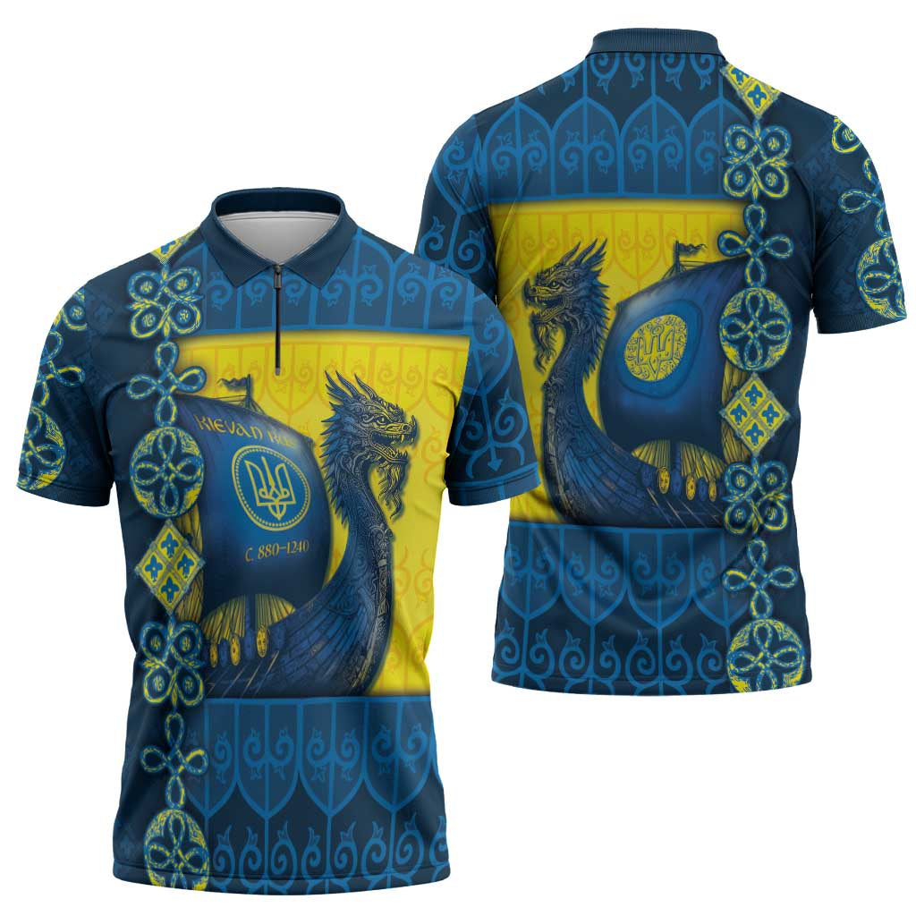 Kievan Rus Zipper Polo Shirt Slavic Dragon Ship - Wonder Print Shop