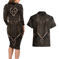 The Viking World Tour Couples Matching Long Sleeve Bodycon Dress and Hawaiian Shirt Ancient Celtic Knot Patterns - Wonder Print Shop