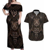 The Viking World Tour Couples Matching Off Shoulder Maxi Dress and Hawaiian Shirt Ancient Celtic Knot Patterns - Wonder Print Shop