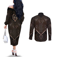The Viking World Tour Couples Matching Off The Shoulder Long Sleeve Dress and Long Sleeve Button Shirt Ancient Celtic Knot Patterns - Wonder Print Shop