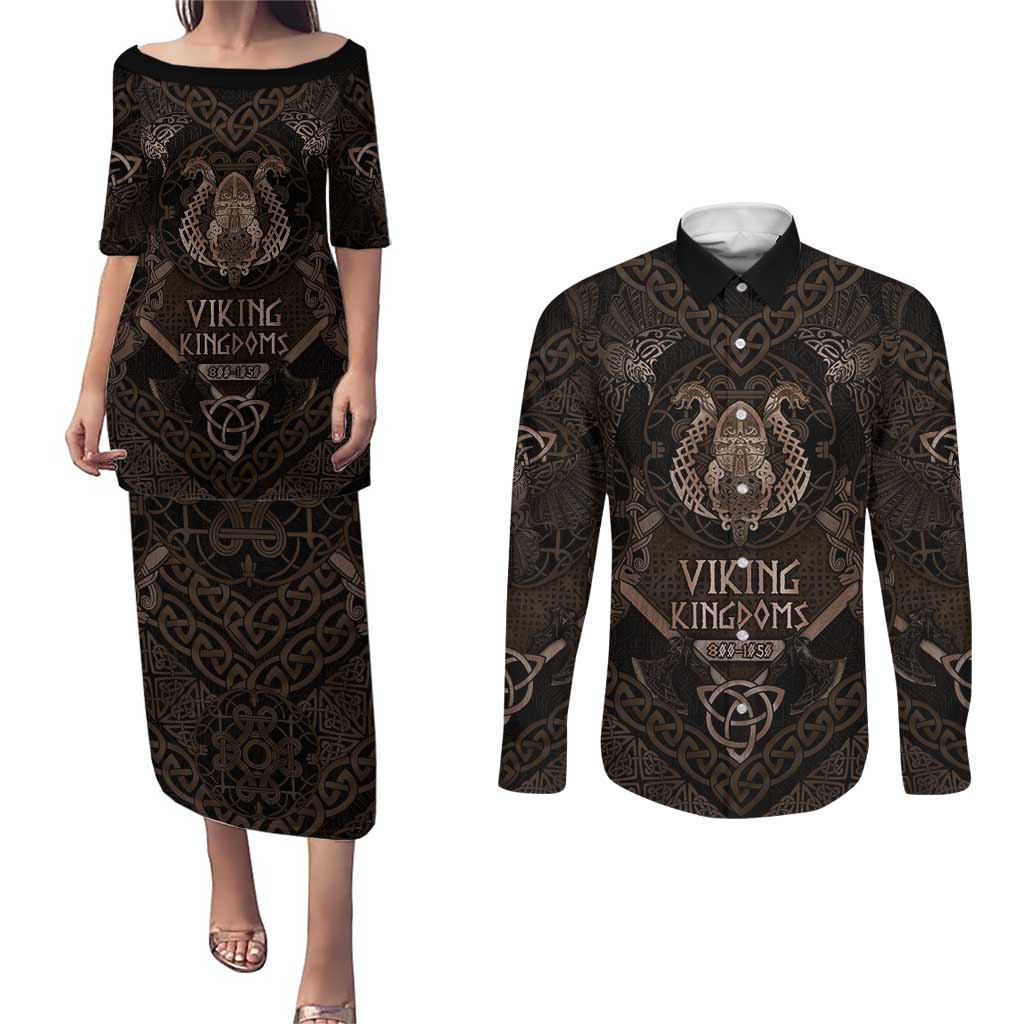 The Viking World Tour Couples Matching Puletasi and Long Sleeve Button Shirt Ancient Celtic Knot Patterns - Wonder Print Shop