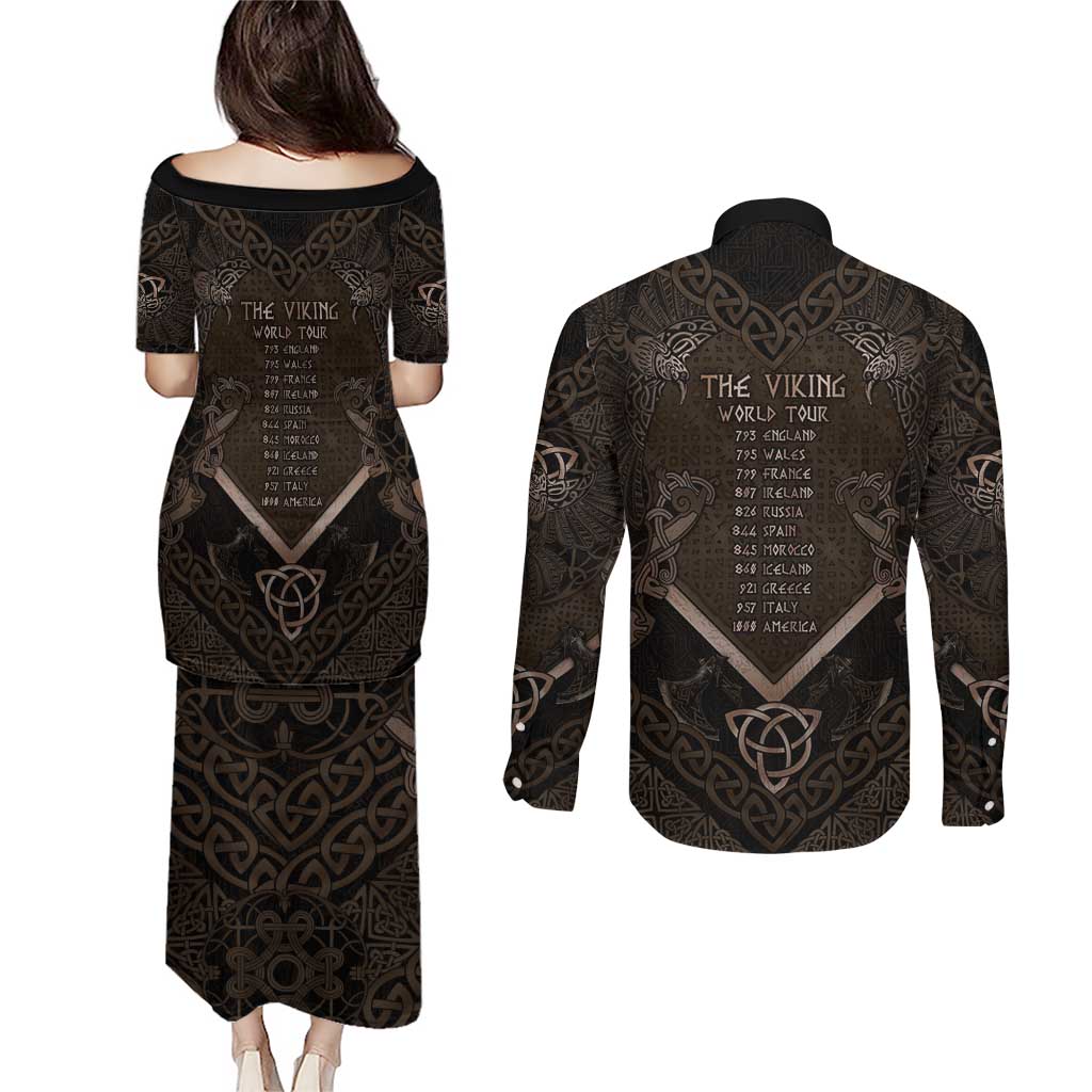 The Viking World Tour Couples Matching Puletasi and Long Sleeve Button Shirt Ancient Celtic Knot Patterns - Wonder Print Shop