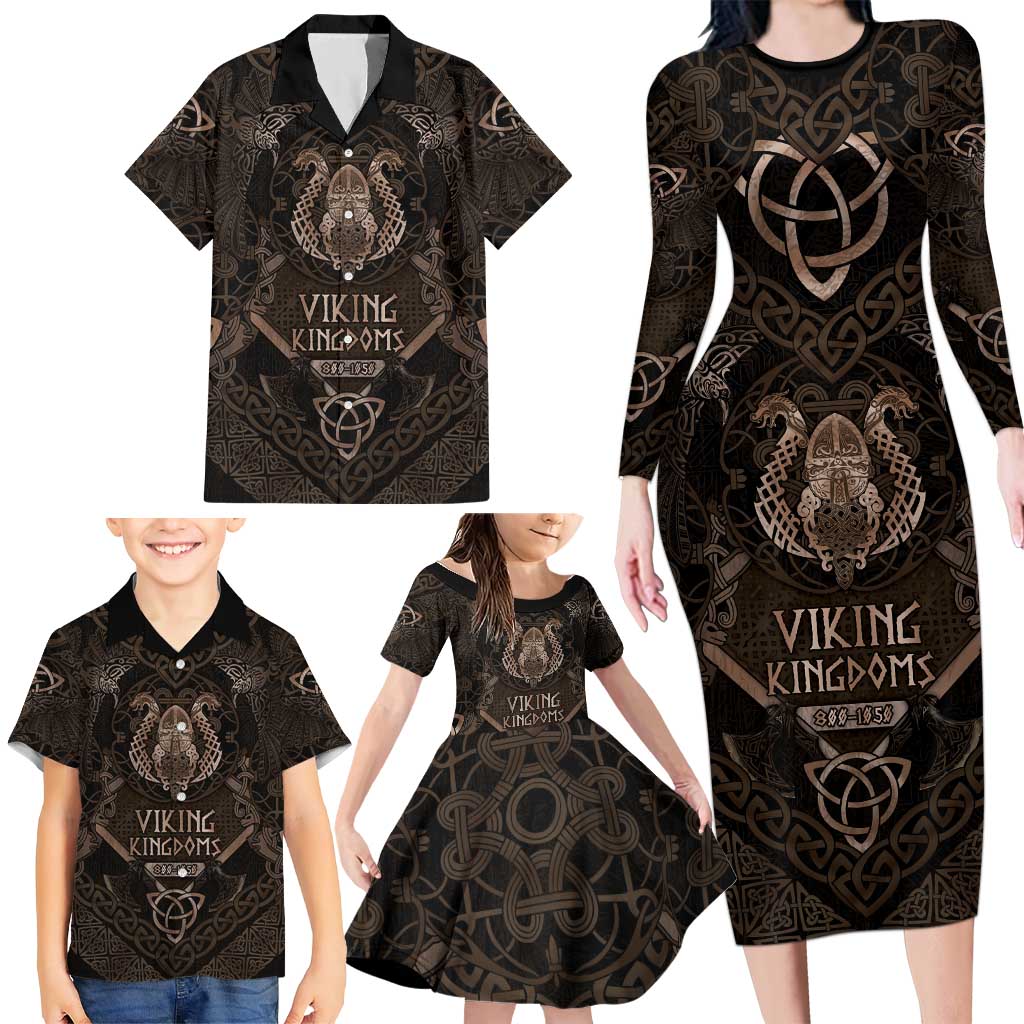 The Viking World Tour Family Matching Long Sleeve Bodycon Dress and Hawaiian Shirt Ancient Celtic Knot Patterns - Wonder Print Shop