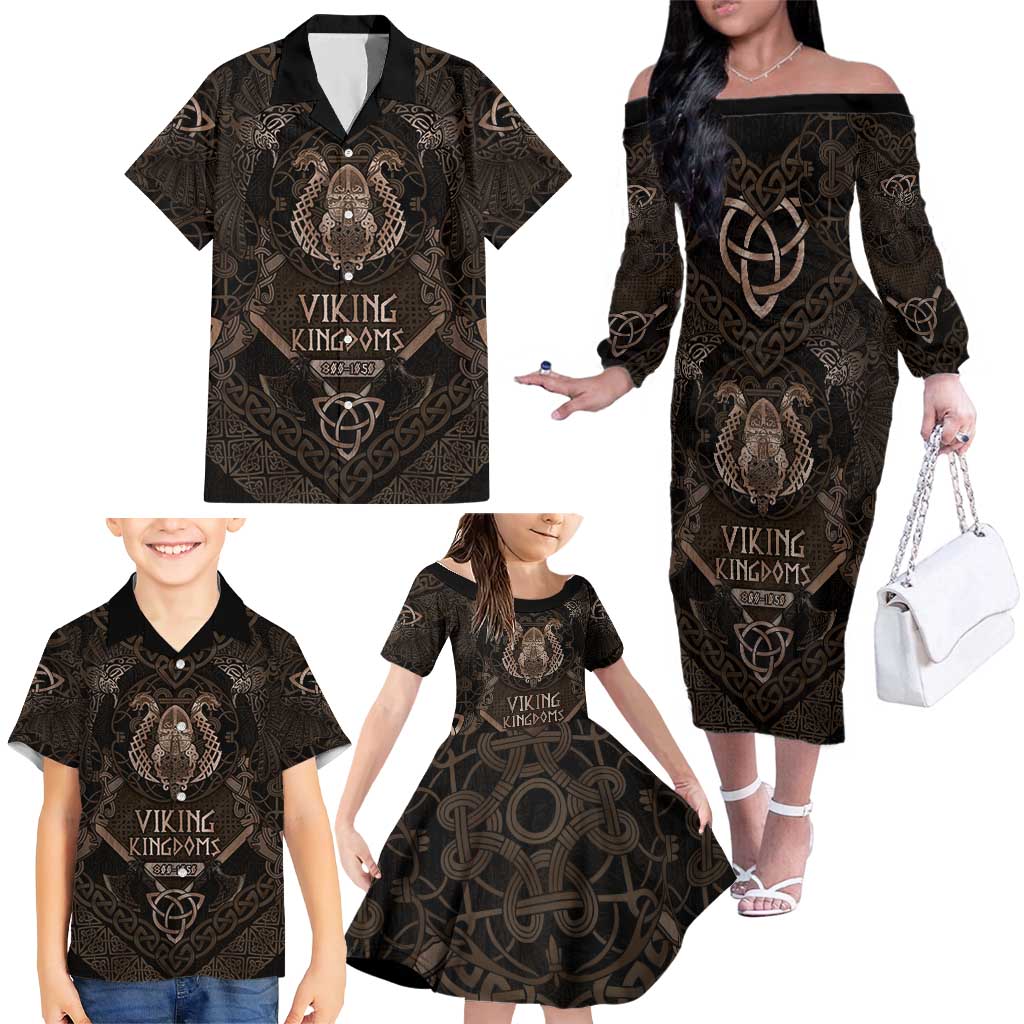 The Viking World Tour Family Matching Off The Shoulder Long Sleeve Dress and Hawaiian Shirt Ancient Celtic Knot Patterns - Wonder Print Shop