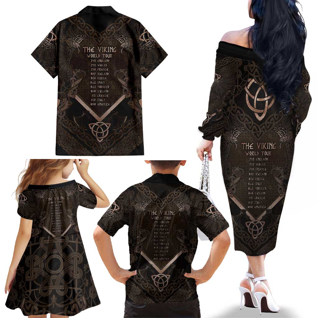 The Viking World Tour Family Matching Off The Shoulder Long Sleeve Dress and Hawaiian Shirt Ancient Celtic Knot Patterns - Wonder Print Shop