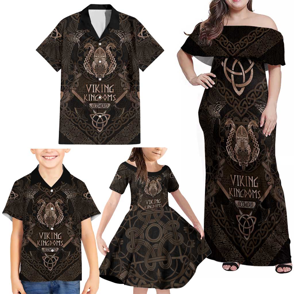 The Viking World Tour Family Matching Off Shoulder Maxi Dress and Hawaiian Shirt Ancient Celtic Knot Patterns - Wonder Print Shop