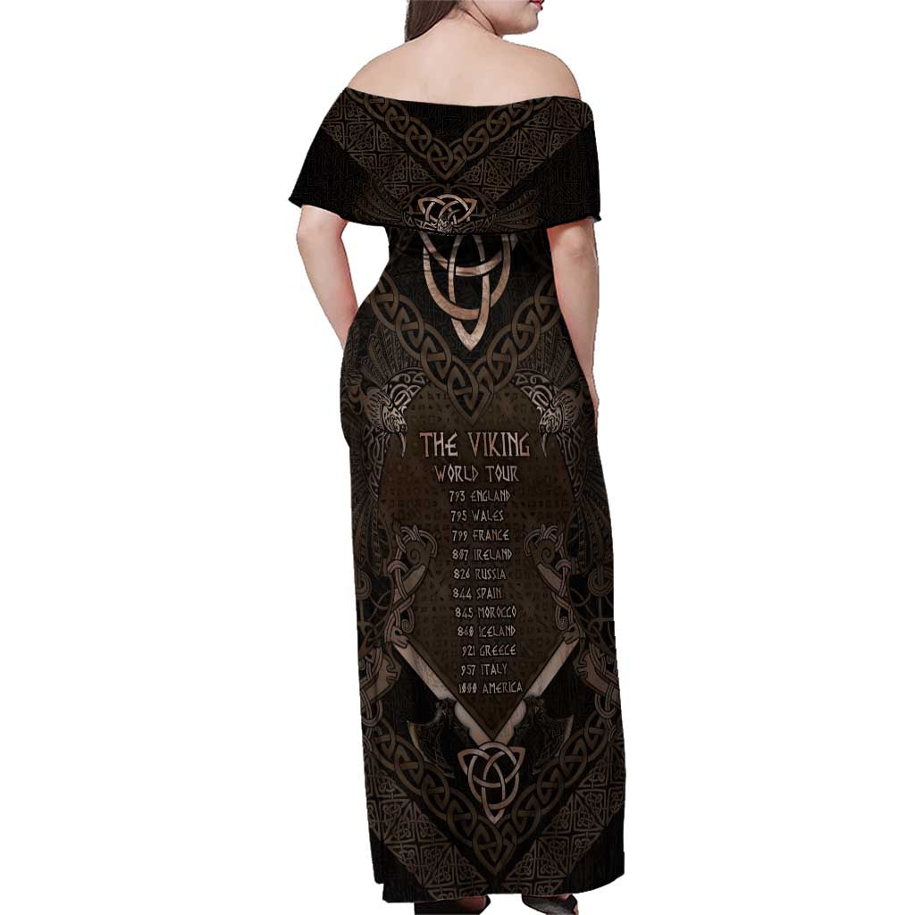 The Viking World Tour Family Matching Off Shoulder Maxi Dress and Hawaiian Shirt Ancient Celtic Knot Patterns - Wonder Print Shop