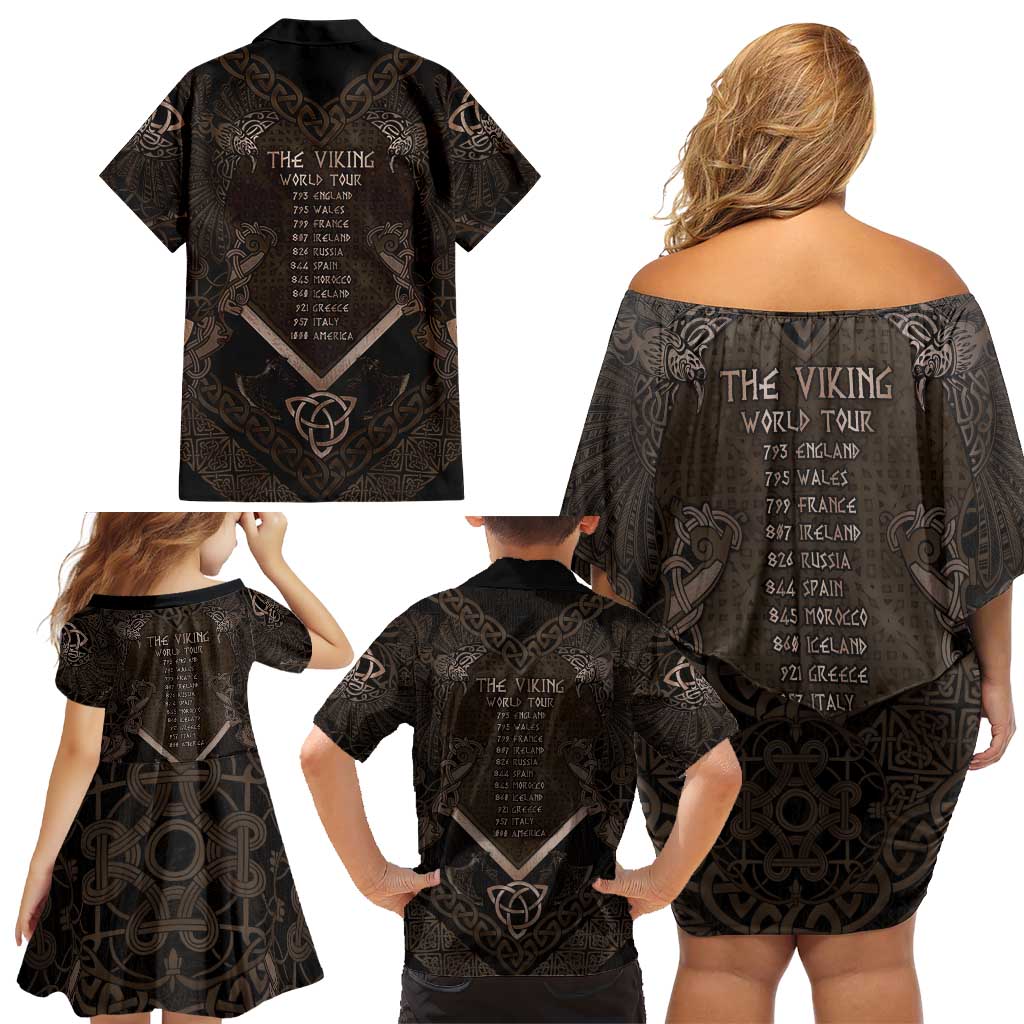 The Viking World Tour Family Matching Off Shoulder Short Dress and Hawaiian Shirt Ancient Celtic Knot Patterns - Wonder Print Shop