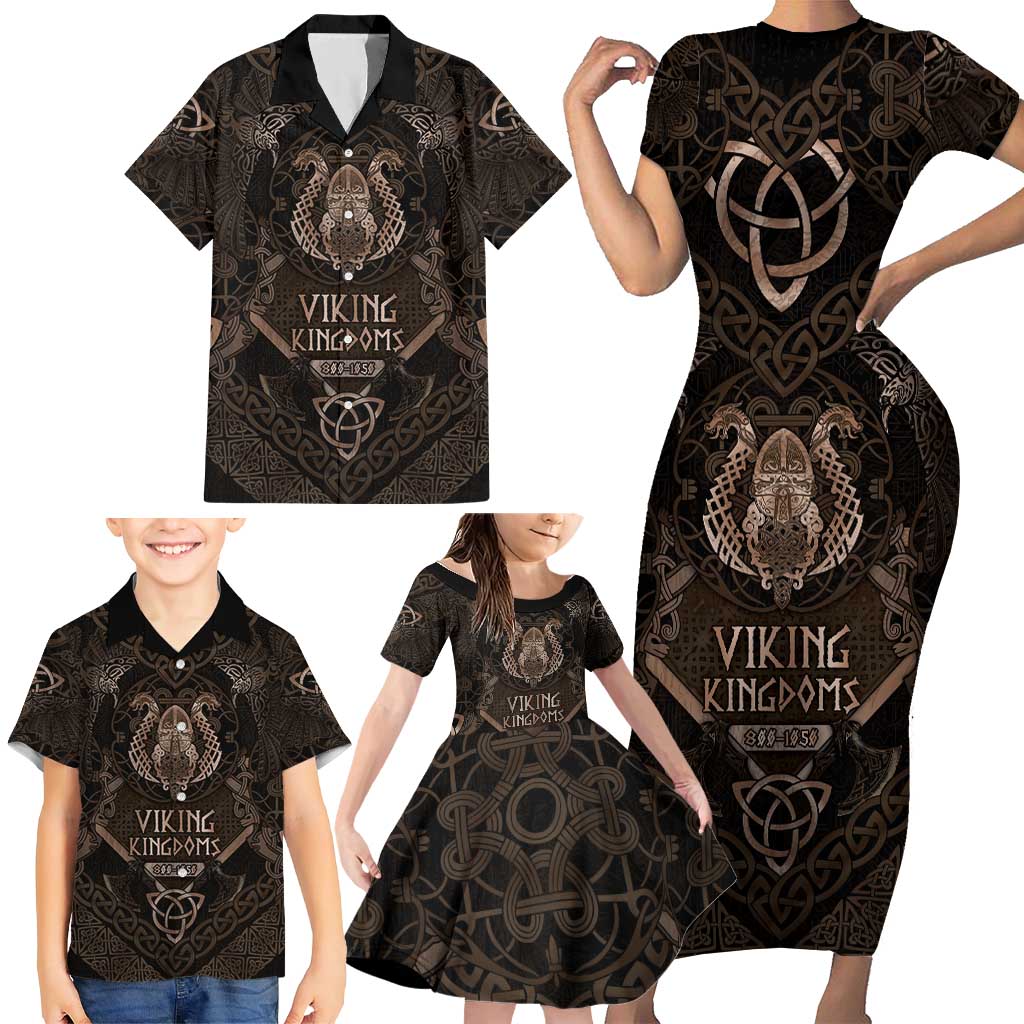 The Viking World Tour Family Matching Short Sleeve Bodycon Dress and Hawaiian Shirt Ancient Celtic Knot Patterns - Wonder Print Shop
