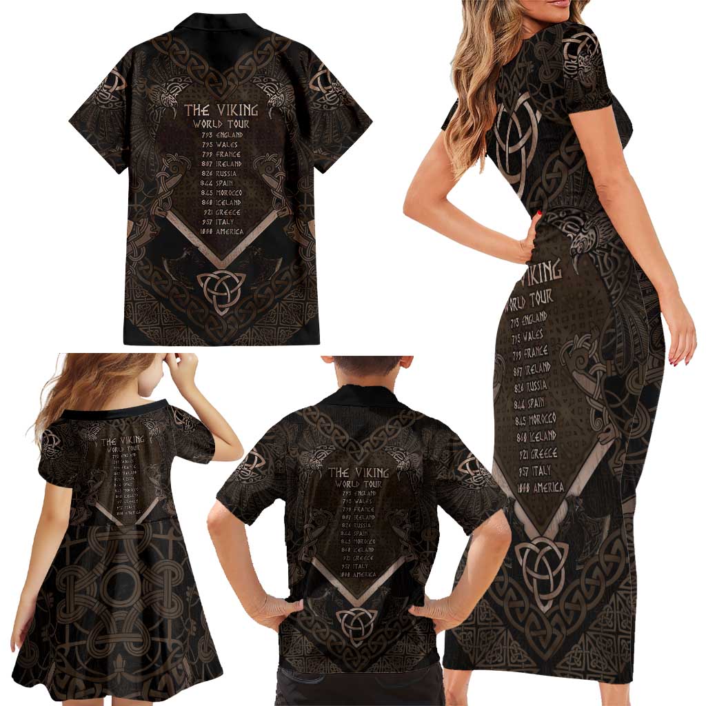 The Viking World Tour Family Matching Short Sleeve Bodycon Dress and Hawaiian Shirt Ancient Celtic Knot Patterns - Wonder Print Shop
