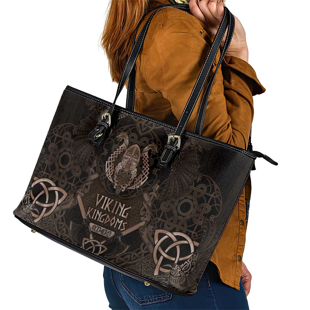 The Viking World Tour Leather Tote Bag Ancient Celtic Knot Patterns - Wonder Print Shop