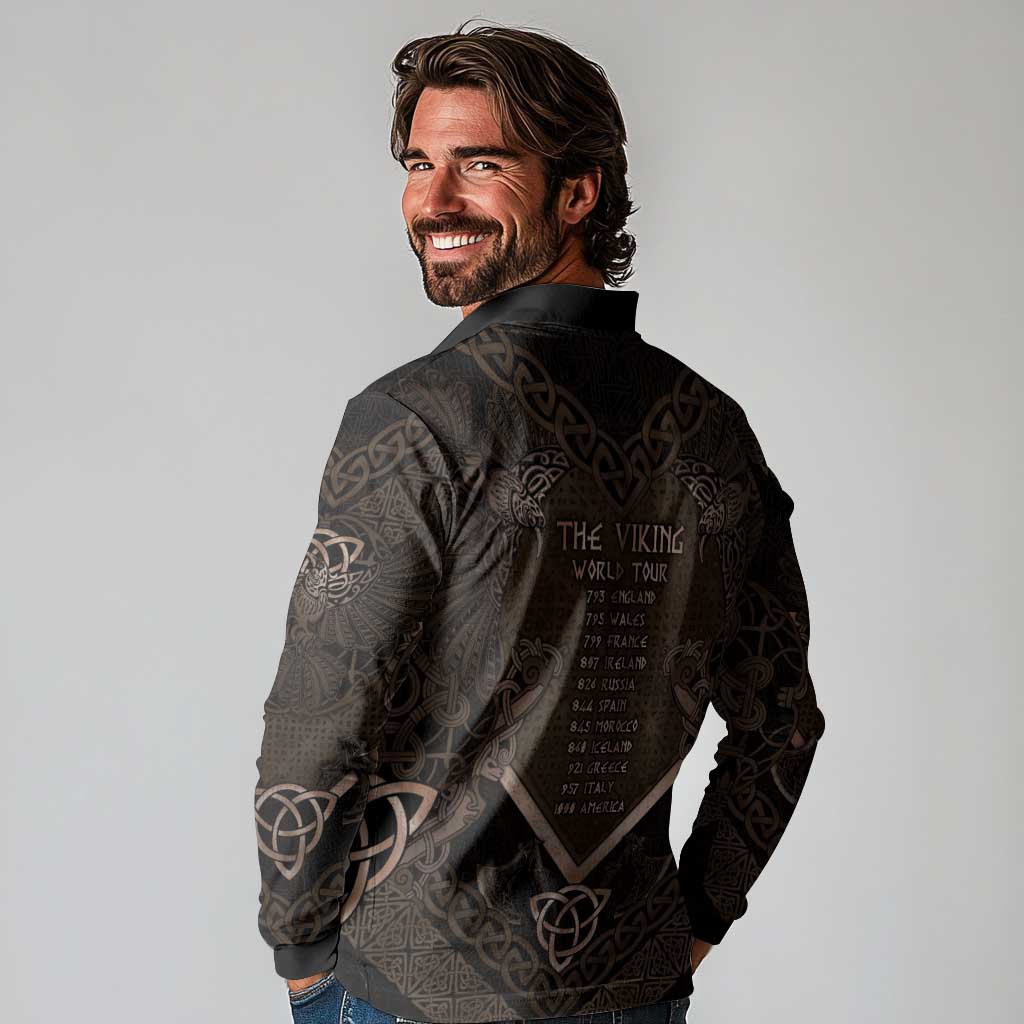 The Viking World Tour Long Sleeve Polo Shirt Ancient Celtic Knot Patterns - Wonder Print Shop