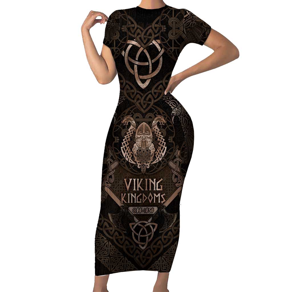 The Viking World Tour Short Sleeve Bodycon Dress Ancient Celtic Knot Patterns - Wonder Print Shop