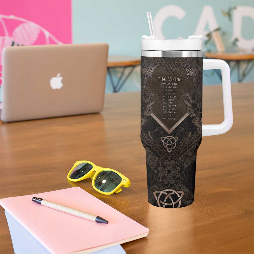 The Viking World Tour Tumbler With Handle Ancient Celtic Knot Patterns - Wonder Print Shop