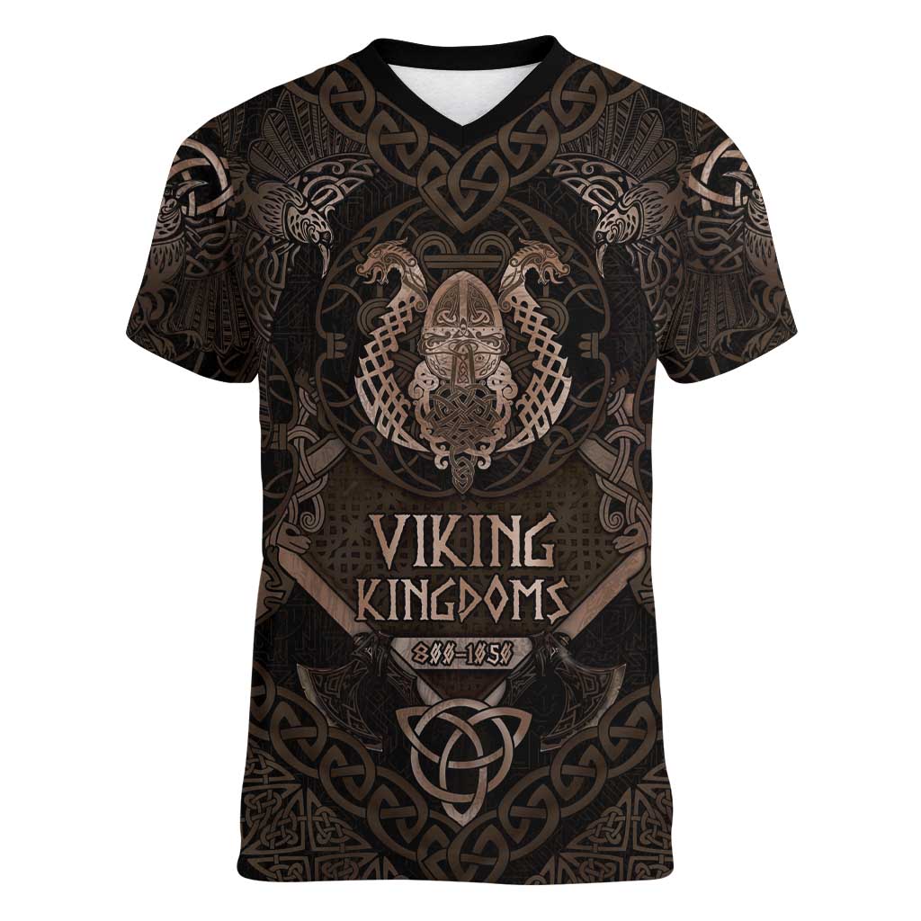 The Viking World Tour Women V-Neck T-Shirt Ancient Celtic Knot Patterns - Wonder Print Shop