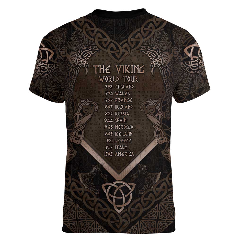 The Viking World Tour Women V-Neck T-Shirt Ancient Celtic Knot Patterns - Wonder Print Shop