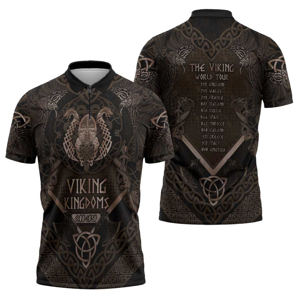 The Viking World Tour Zipper Polo Shirt Ancient Celtic Knot Patterns - Wonder Print Shop