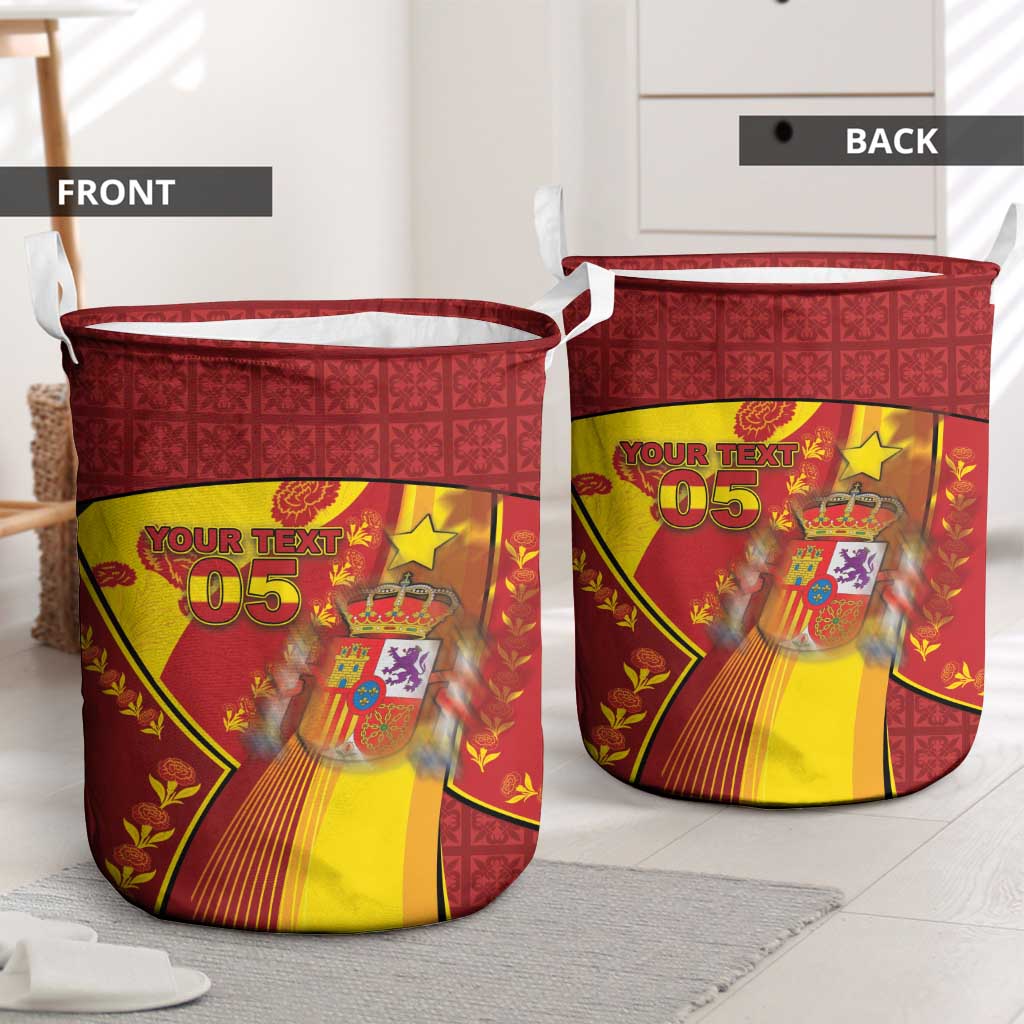 Custom Spain Football Laundry Basket Traditional Spanish Carnation Floral Patriotic Motif