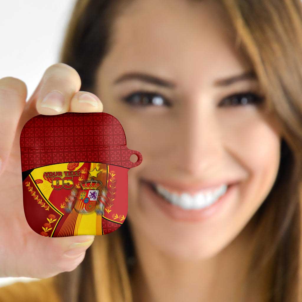 Custom Spain Football AirPods Case Traditional Spanish Carnation Floral Patriotic Motif