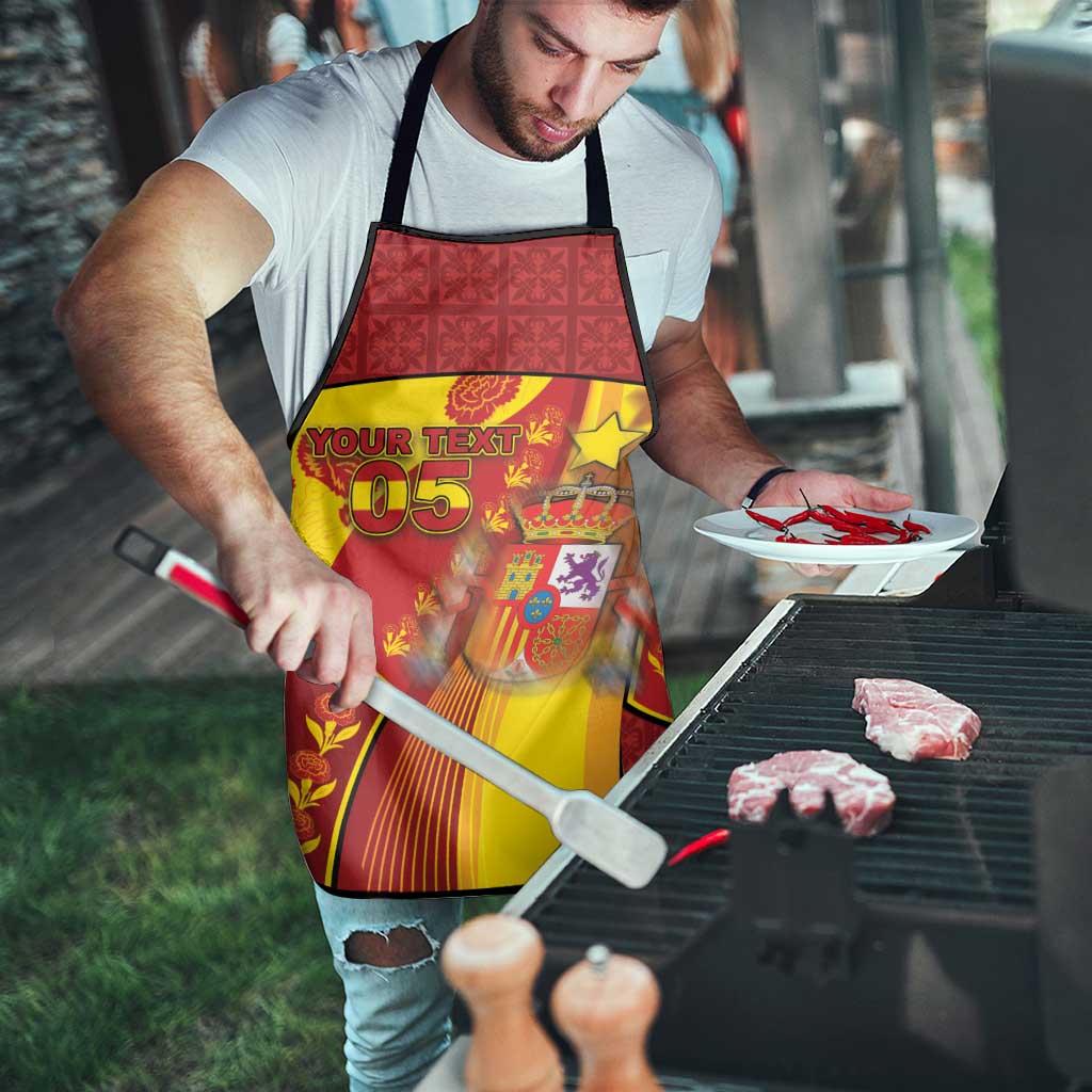Custom Spain Football Apron Traditional Spanish Carnation Floral Patriotic Motif