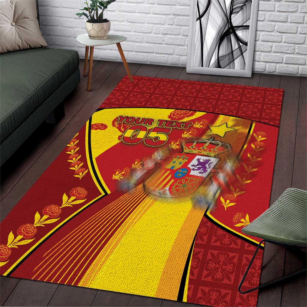 Custom Spain Football Area Rug Traditional Spanish Carnation Floral Patriotic Motif