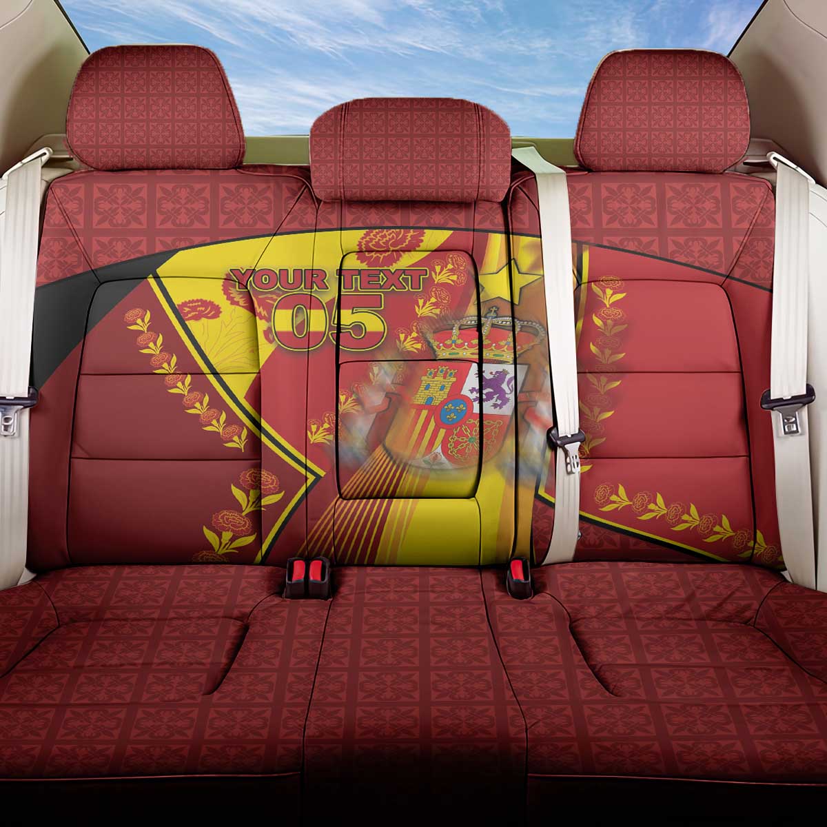 Custom Spain Football Back Car Seat Cover Traditional Spanish Carnation Floral Patriotic Motif