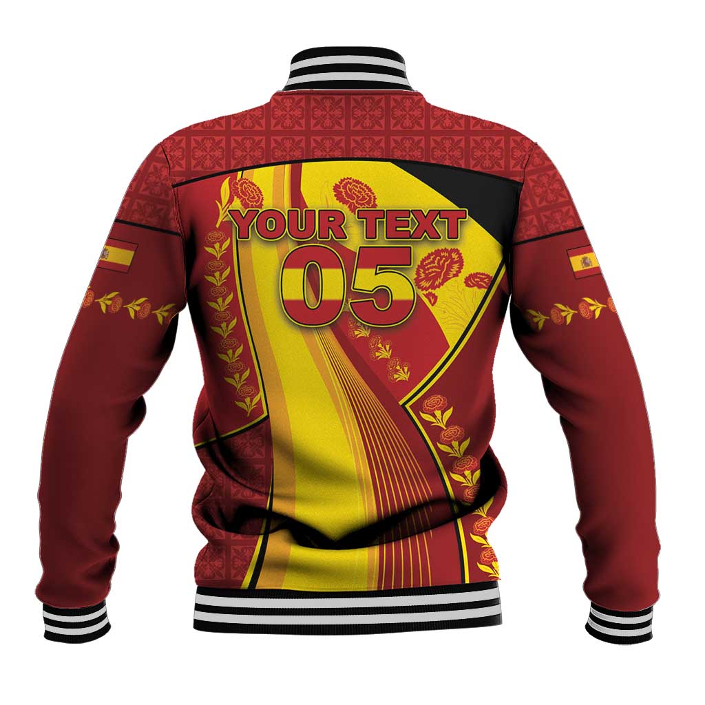 Custom Spain Football Baseball Jacket Traditional Spanish Carnation Floral Patriotic Motif