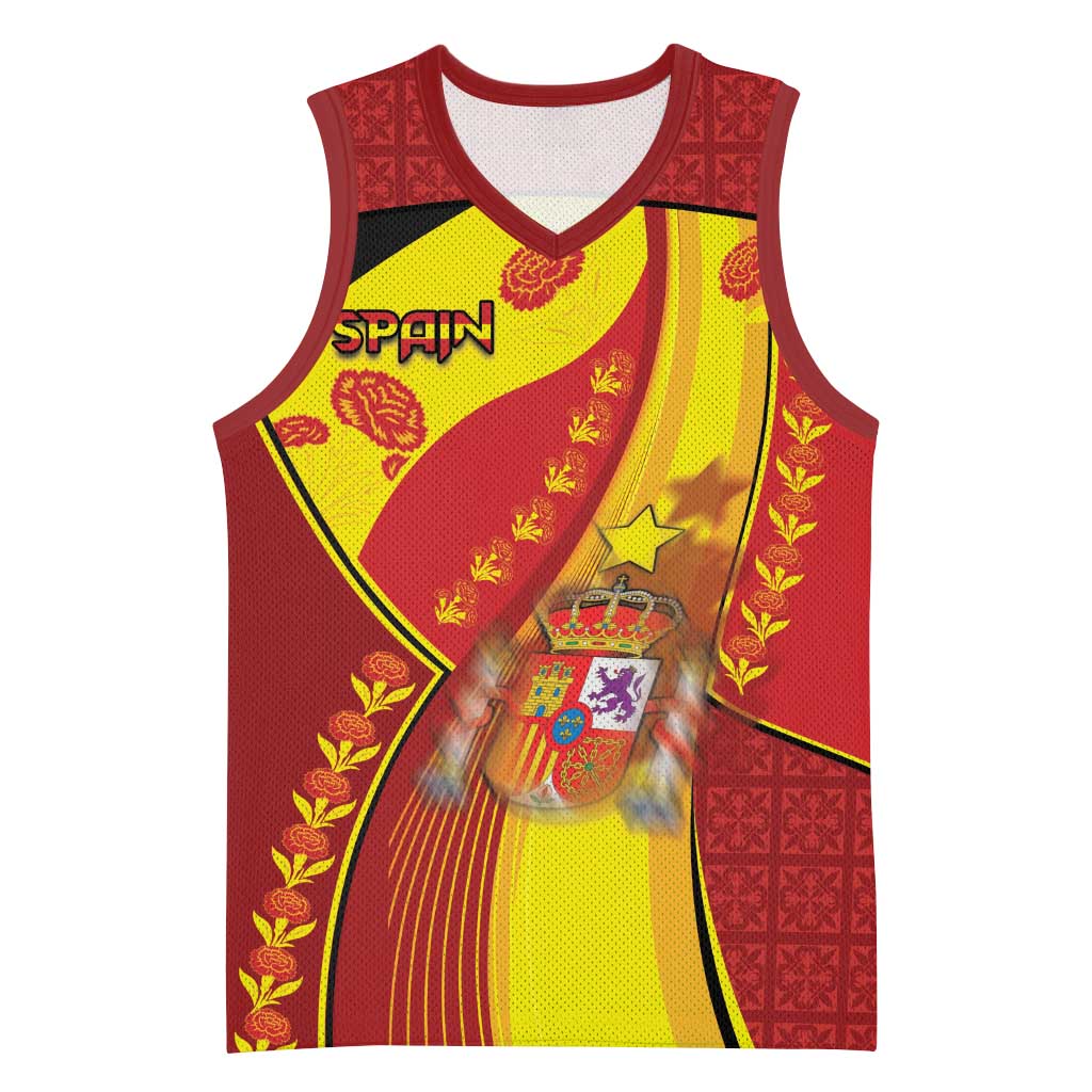 Custom Spain Football Basketball Jersey Traditional Spanish Carnation Floral Patriotic Motif