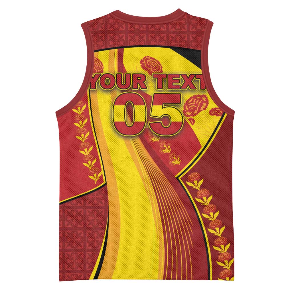 Custom Spain Football Basketball Jersey Traditional Spanish Carnation Floral Patriotic Motif
