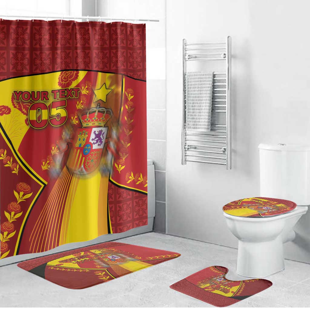Custom Spain Football Bathroom Set Traditional Spanish Carnation Floral Patriotic Motif