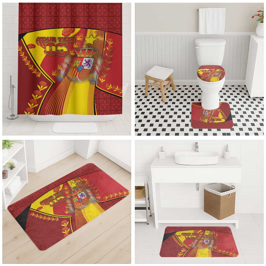 Custom Spain Football Bathroom Set Traditional Spanish Carnation Floral Patriotic Motif