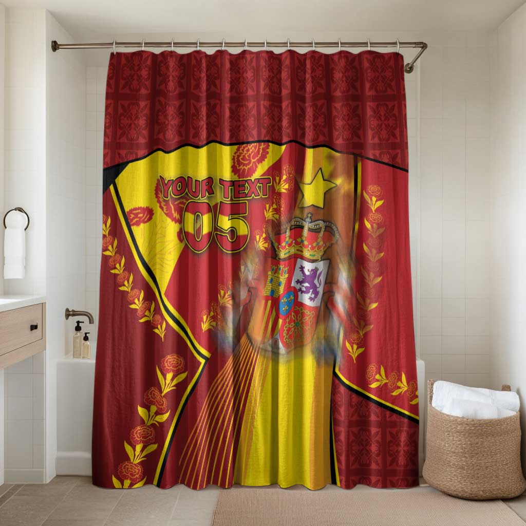 Custom Spain Football Bathroom Set Traditional Spanish Carnation Floral Patriotic Motif