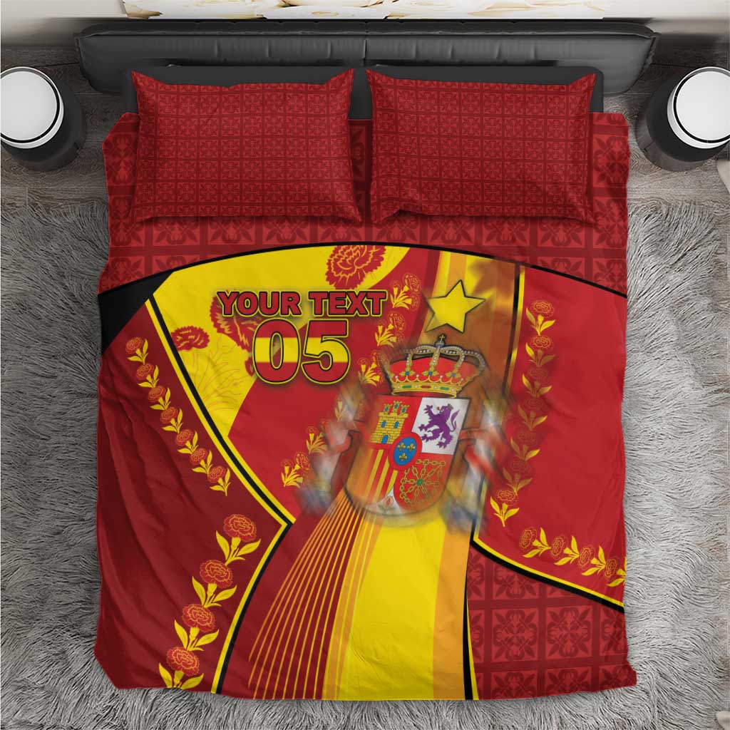 Custom Spain Football Bedding Set Traditional Spanish Carnation Floral Patriotic Motif