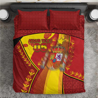 Custom Spain Football Bedding Set Traditional Spanish Carnation Floral Patriotic Motif