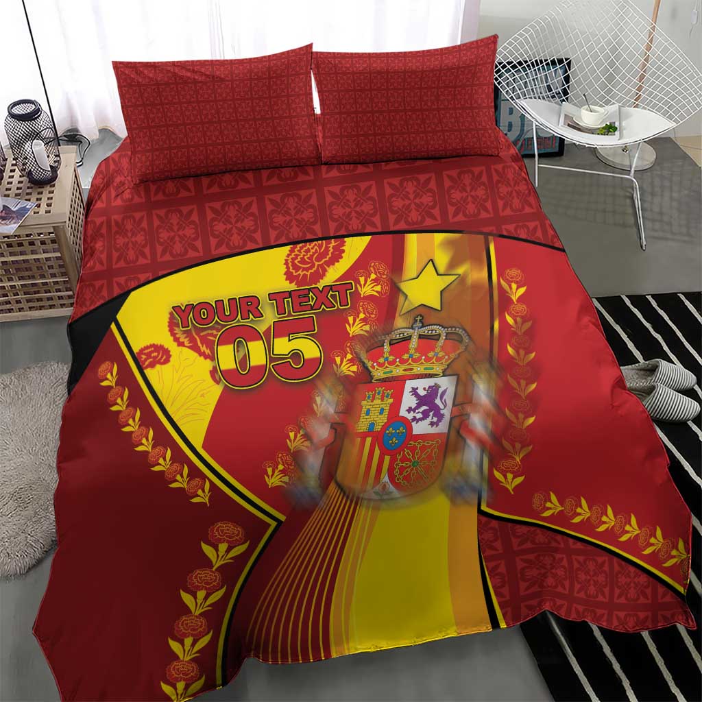 Custom Spain Football Bedding Set Traditional Spanish Carnation Floral Patriotic Motif