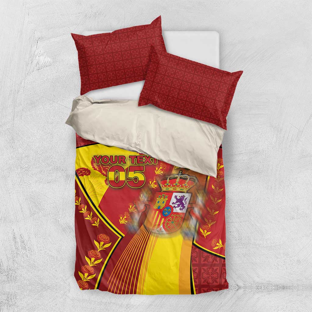 Custom Spain Football Bedding Set Traditional Spanish Carnation Floral Patriotic Motif
