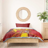 Custom Spain Football Bedding Set Traditional Spanish Carnation Floral Patriotic Motif