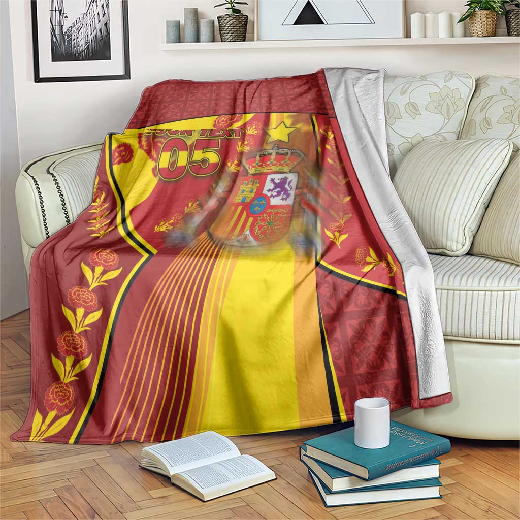 Custom Spain Football Blanket Traditional Spanish Carnation Floral Patriotic Motif