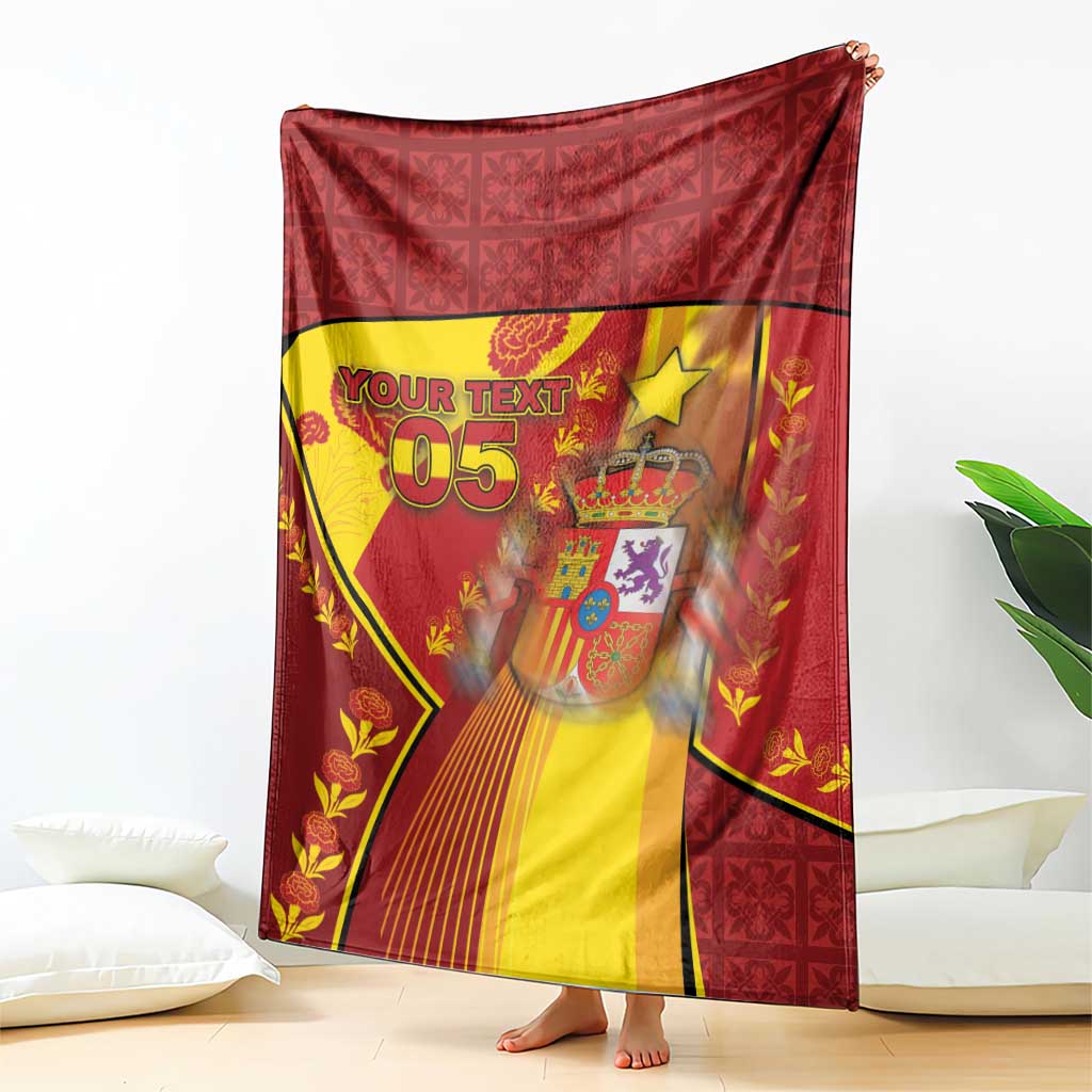Custom Spain Football Blanket Traditional Spanish Carnation Floral Patriotic Motif