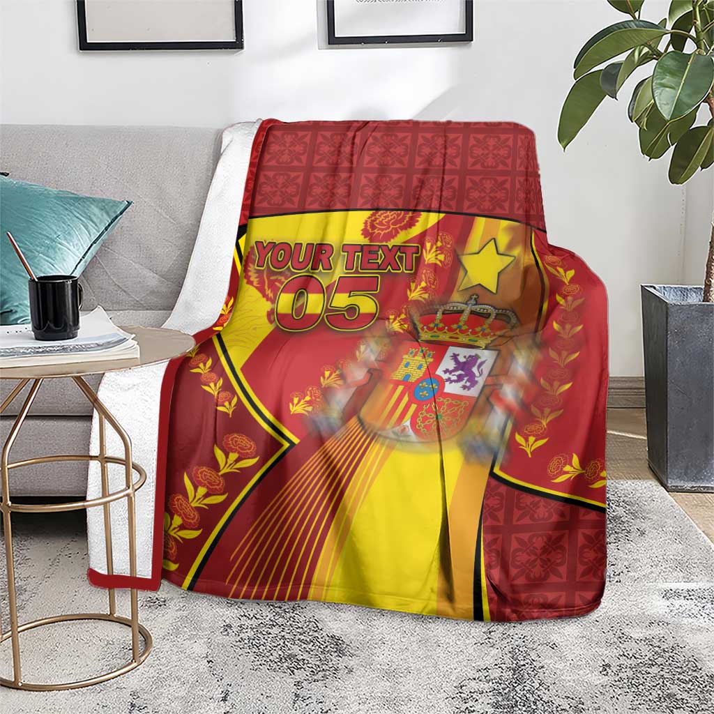 Custom Spain Football Blanket Traditional Spanish Carnation Floral Patriotic Motif