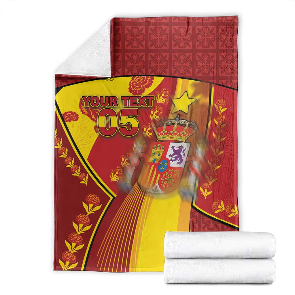 Custom Spain Football Blanket Traditional Spanish Carnation Floral Patriotic Motif