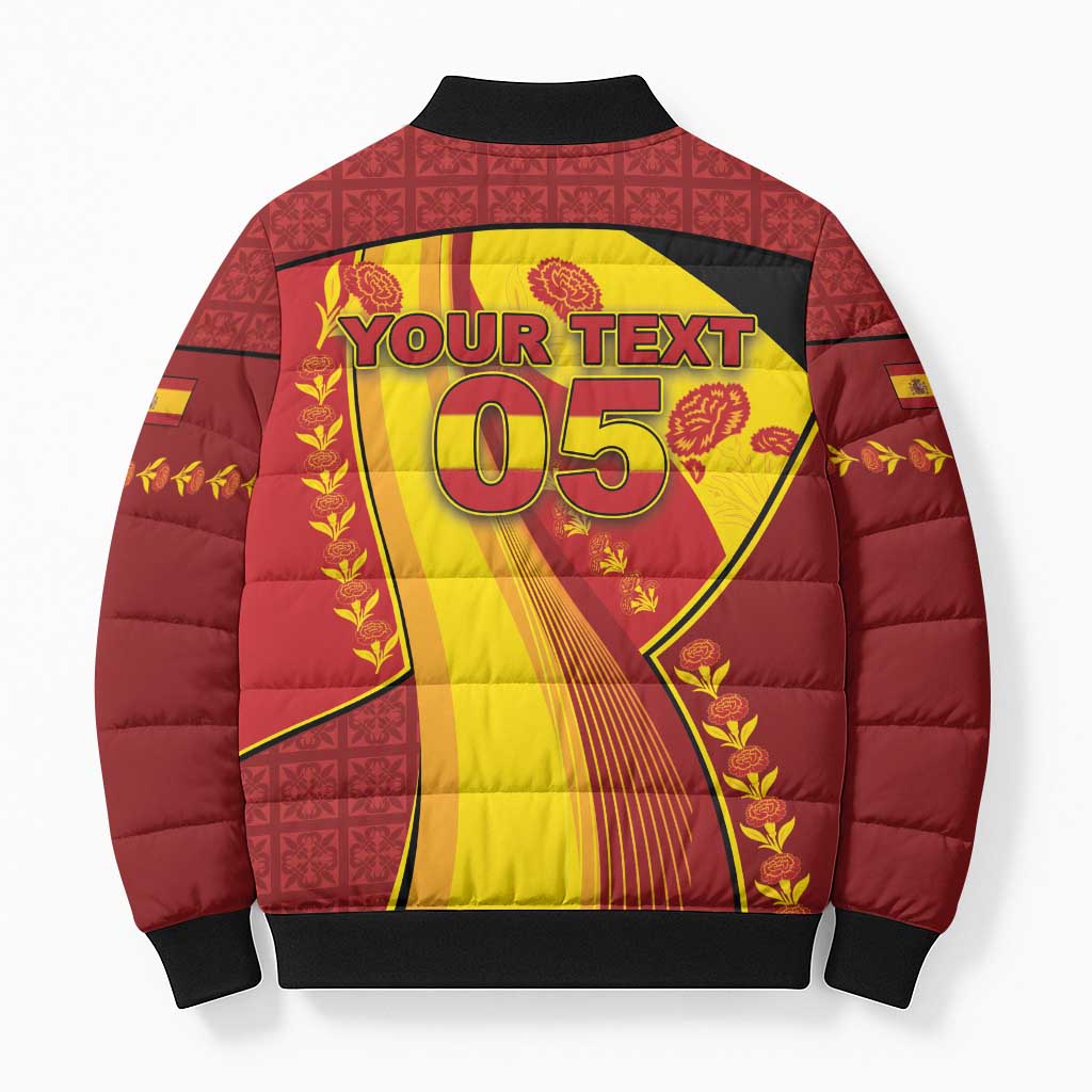 Custom Spain Football Bomber Puffer Jacket Traditional Spanish Carnation Floral Patriotic Motif