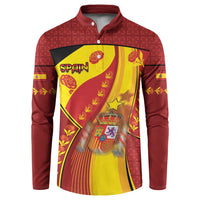 Custom Spain Football Button Sweatshirt Traditional Spanish Carnation Floral Patriotic Motif