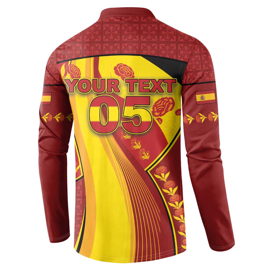 Custom Spain Football Button Sweatshirt Traditional Spanish Carnation Floral Patriotic Motif