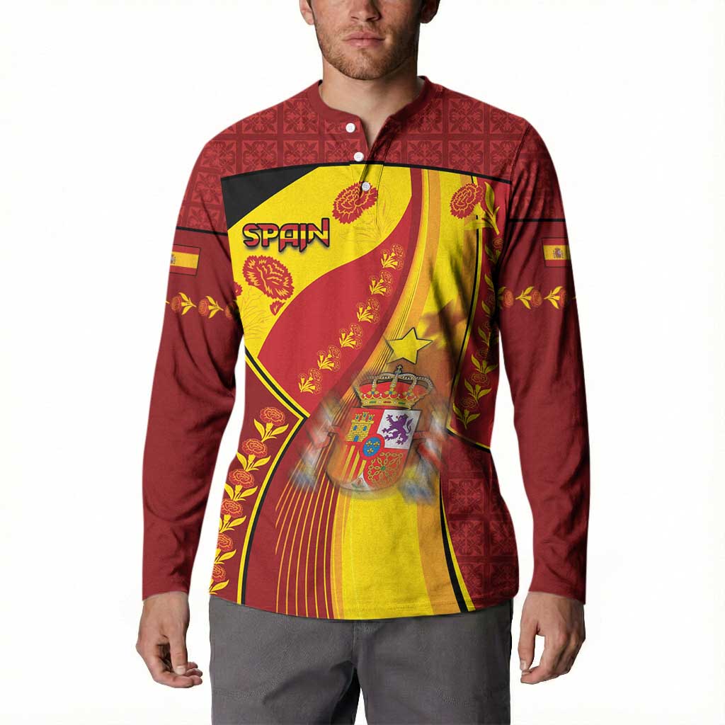 Custom Spain Football Button Sweatshirt Traditional Spanish Carnation Floral Patriotic Motif